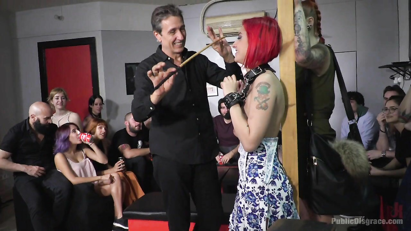 Tiny redhead whore disgraced and publicly fucked hard!