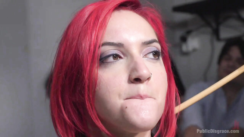 Tiny redhead whore disgraced and publicly fucked hard!